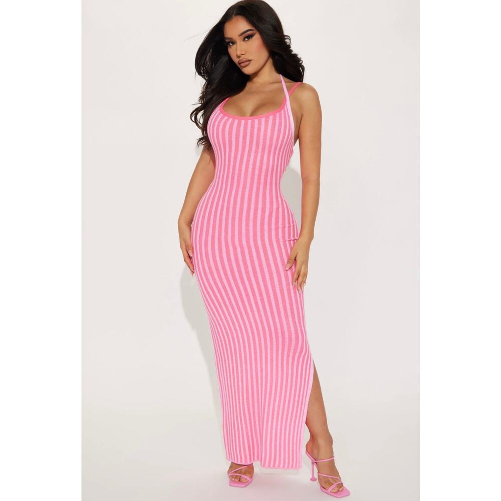 FASHIONNOVA Women’s Rosana Ribbed Maxi Dress-pink Size XL